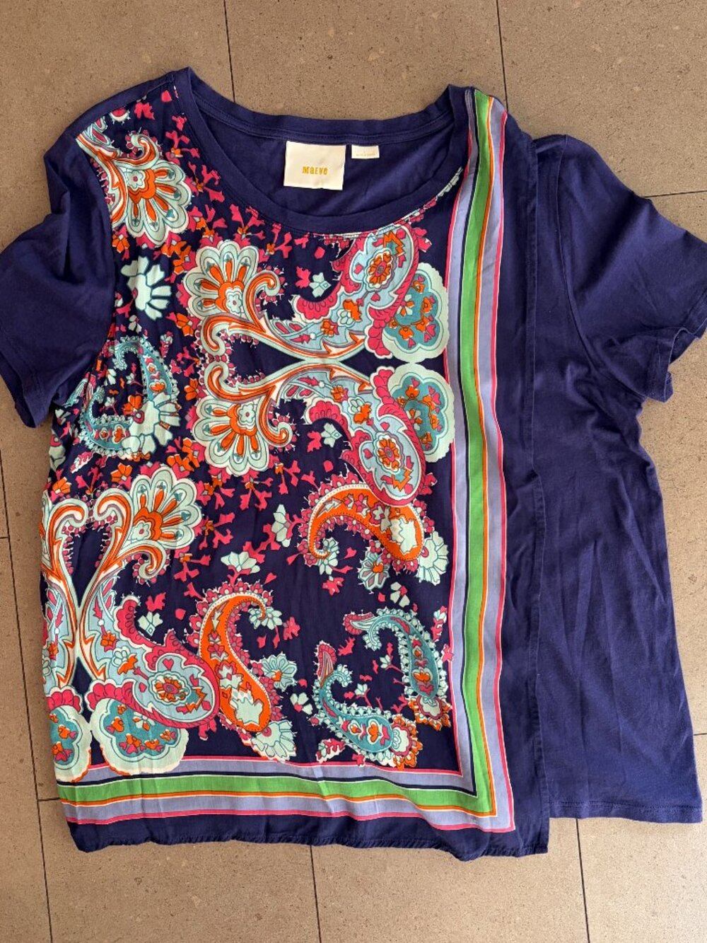 Maeve Anthropologie Purple Paisley Print "Maddie" Top T-shirt-Large